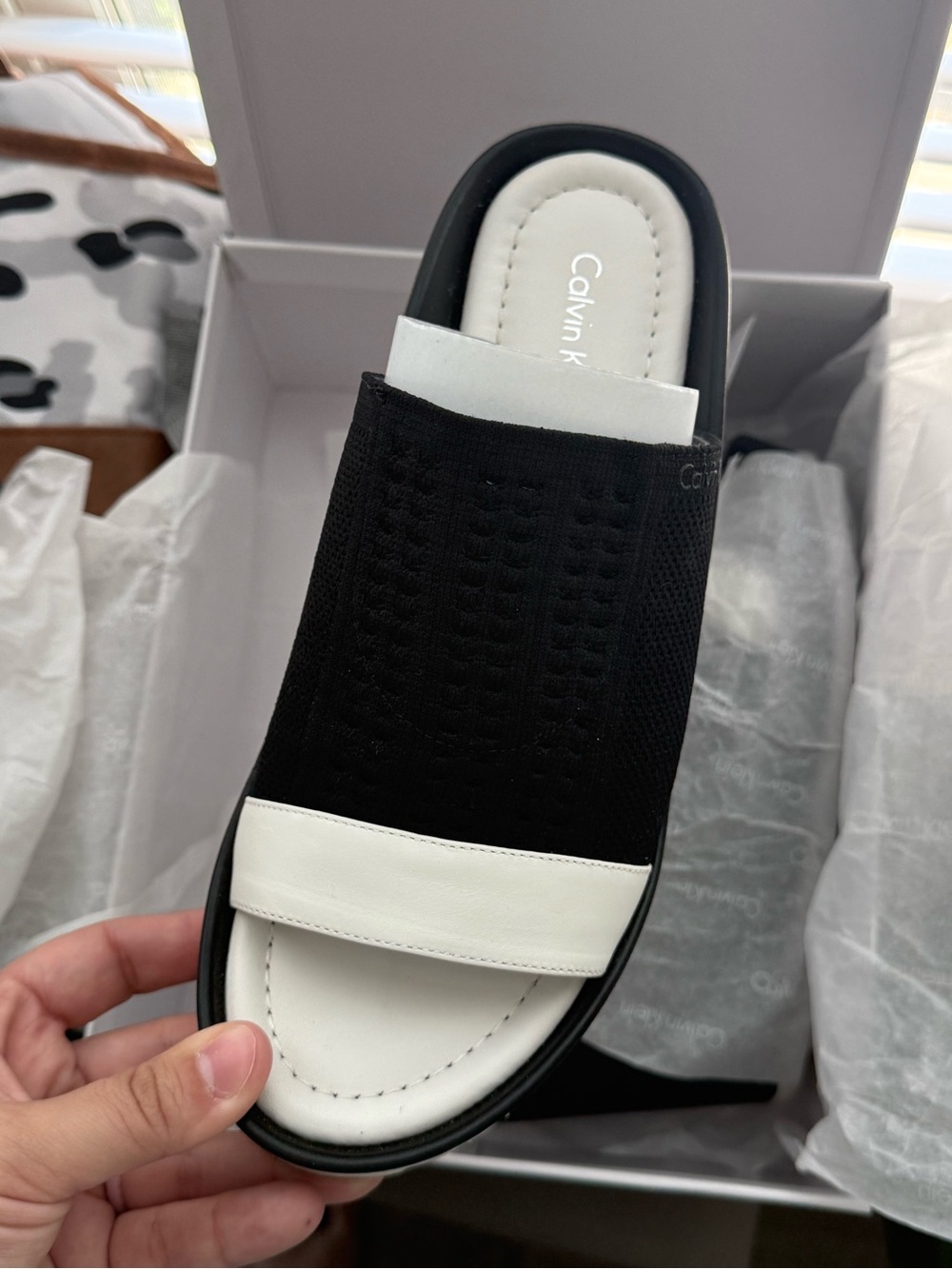 Calvin Klein White Ribbed Sole Slide